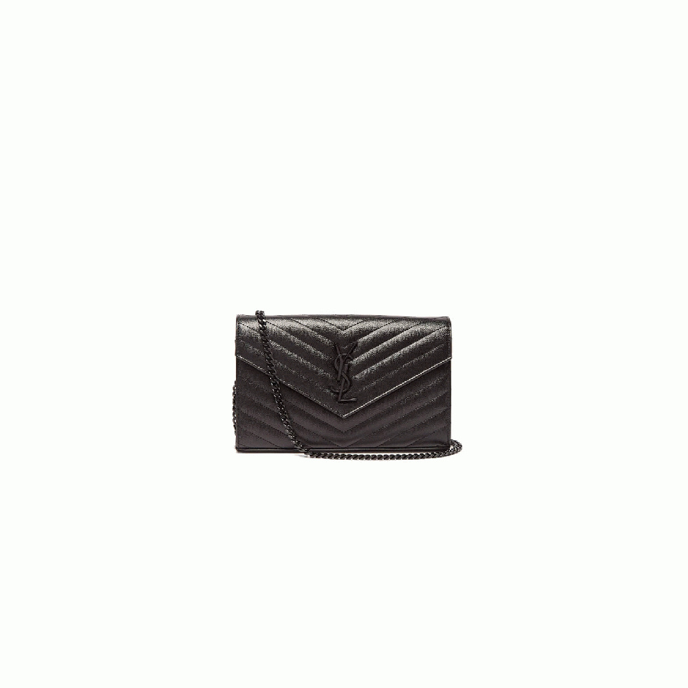 Saint Laurent Chain-strap YSL-plaque grained-leather wallet