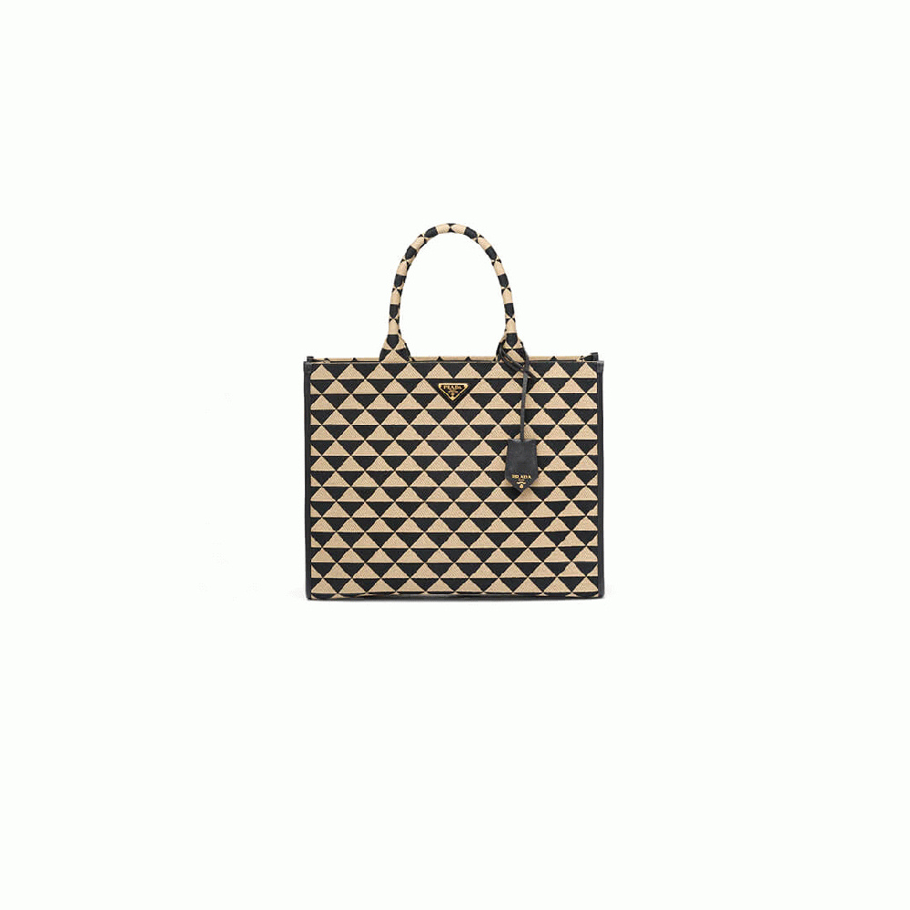 Large Prada Symbole jacquard fabric handbag