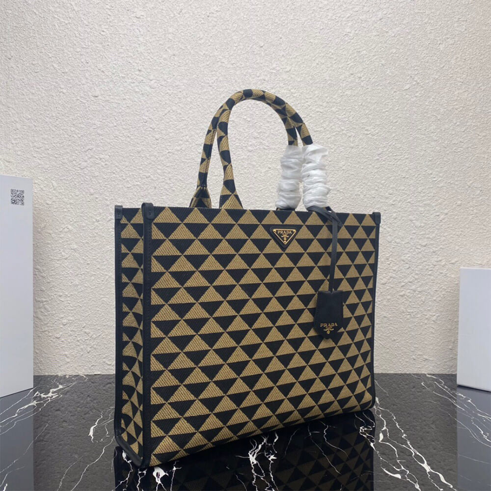 Large Prada Symbole jacquard fabric handbag