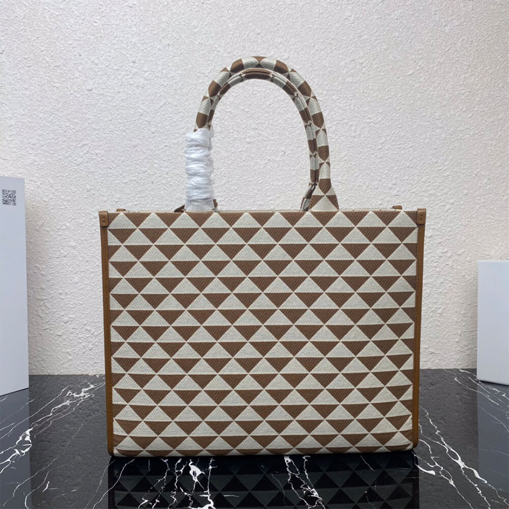 Large Prada Symbole jacquard fabric handbag