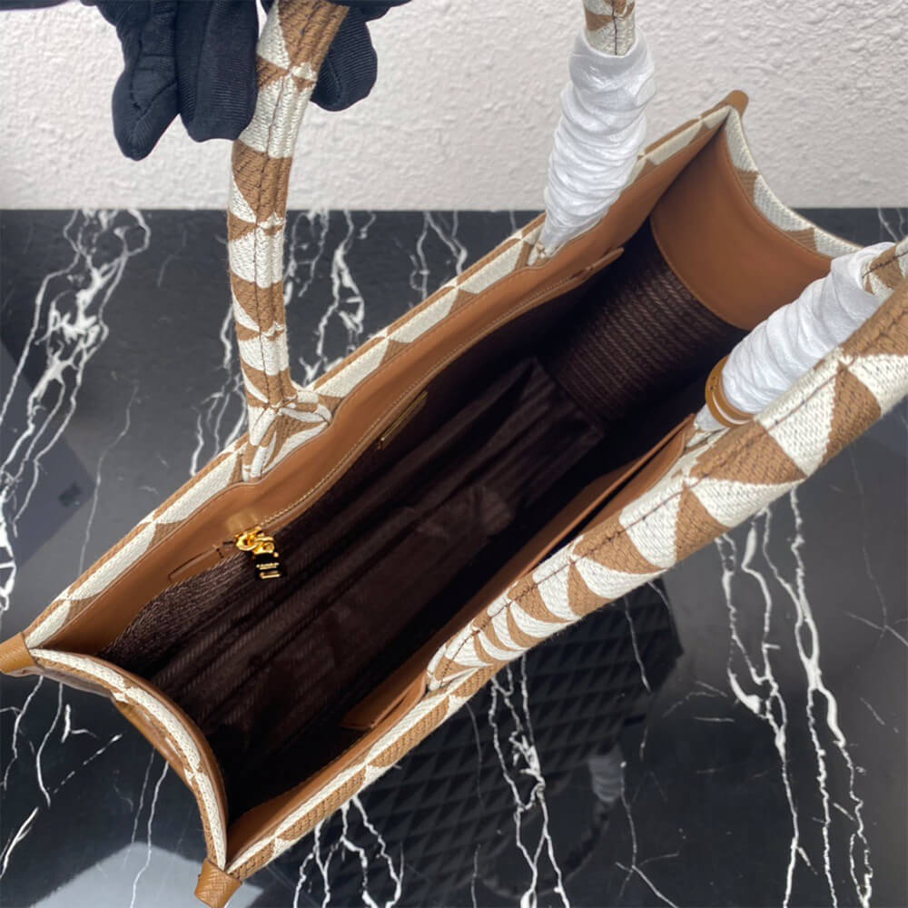 Large Prada Symbole jacquard fabric handbag