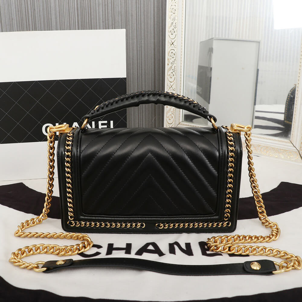 Chanel Top Handle Chevron Boy Handbag