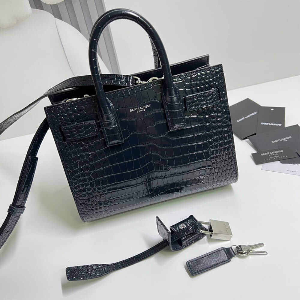 YSL SAC DE JOUR NANO IN EMBOSSED CROCODILE SHINY LEATHER