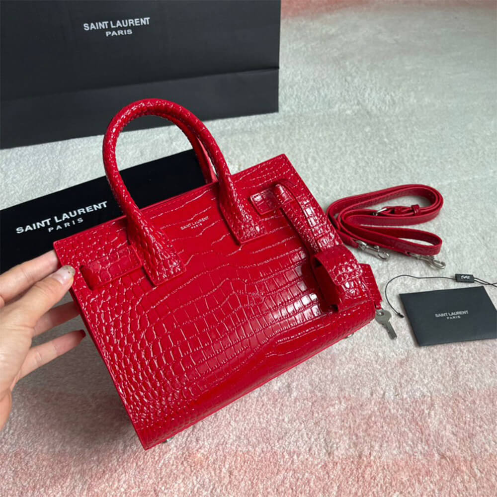 YSL SAC DE JOUR NANO IN EMBOSSED CROCODILE SHINY LEATHER