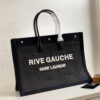 RIVE GAUCHE LARGE TOTE BAG IN EMBROIDERED RAFFIA AND LEATHER