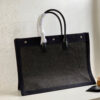 RIVE GAUCHE LARGE TOTE BAG IN EMBROIDERED RAFFIA AND LEATHER