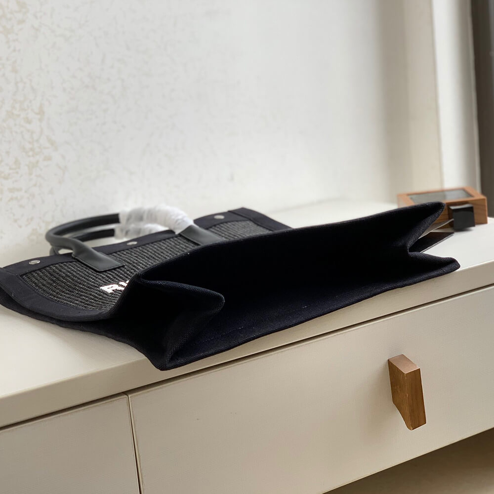 RIVE GAUCHE LARGE TOTE BAG IN EMBROIDERED RAFFIA AND LEATHER