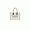 RIVE GAUCHE SMALL TOTE BAG IN LINEN AND LEATHER