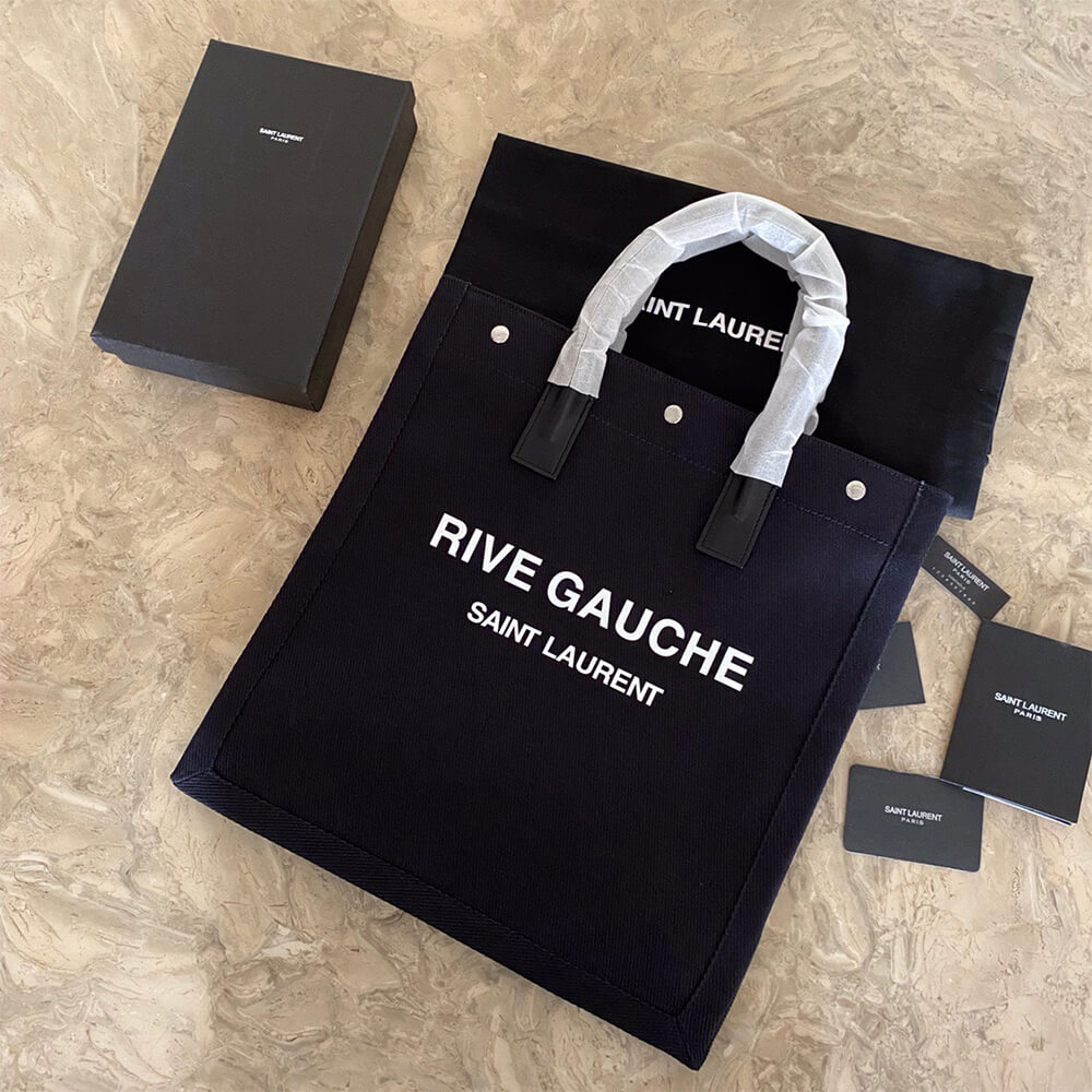 RIVE GAUCHE NORTH/SOUTH TOTE BAG IN PRINTED CANVAS AND LEATHER