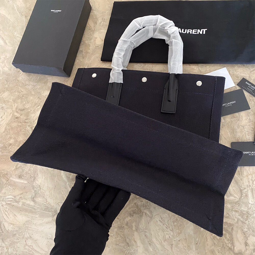 RIVE GAUCHE NORTH/SOUTH TOTE BAG IN PRINTED CANVAS AND LEATHER