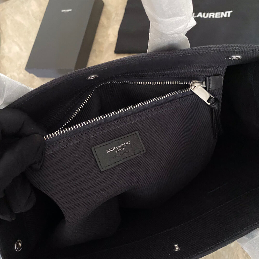 RIVE GAUCHE NORTH/SOUTH TOTE BAG IN PRINTED CANVAS AND LEATHER