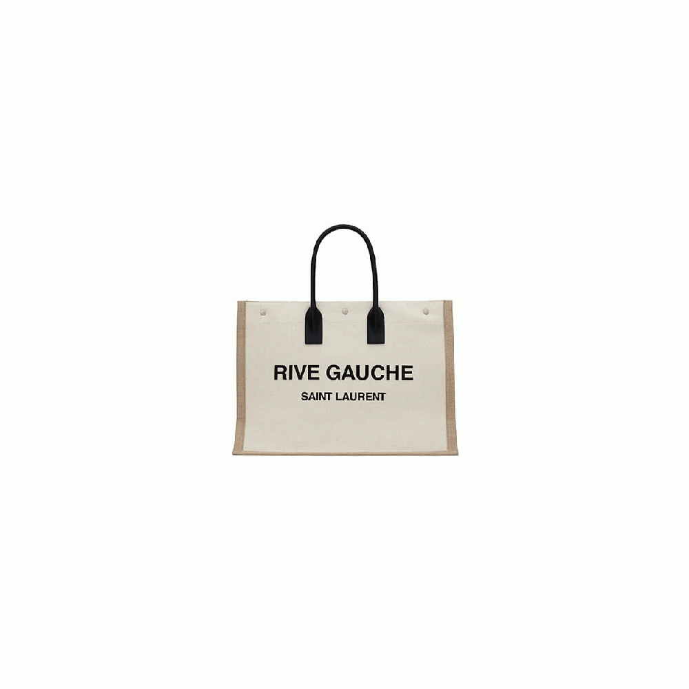 RIVE GAUCHE TOTE BAG IN LINEN AND LEATHER