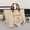 15813-3 CHANEL Woven Straw Raffia Striped Medium Deauville Tote