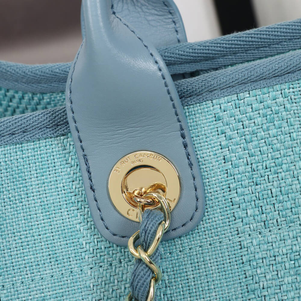 15815-6 CHANEL Woven Straw Raffia Striped Medium Deauville Tote