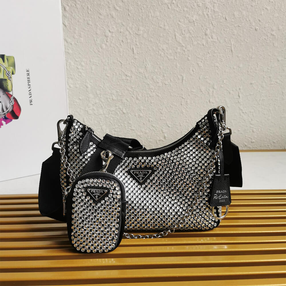 Prada Re-Edition 2005 satin bag with crystals