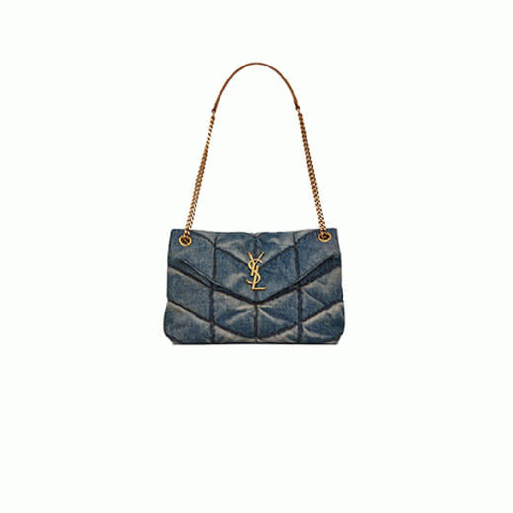 YSL PUFFER SMALL IN SUEDE AND DENIM