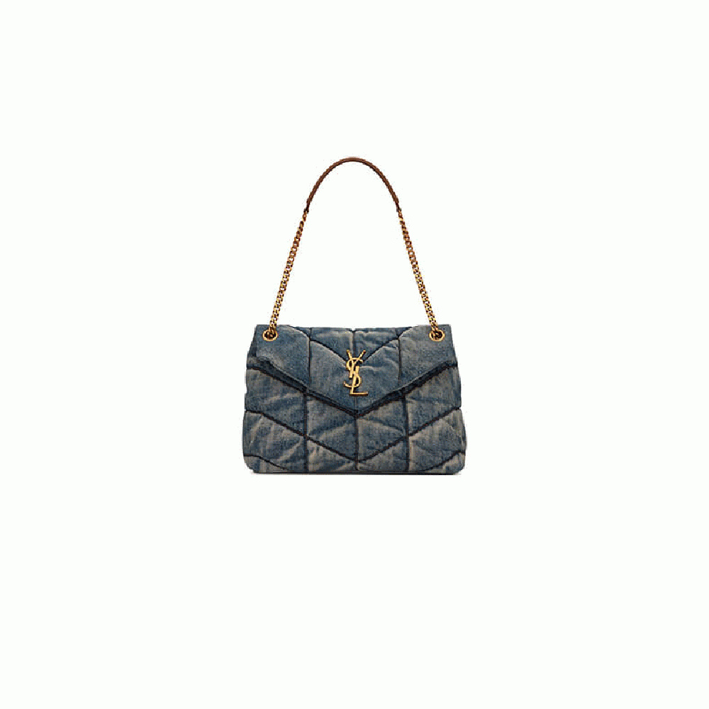 YSL PUFFER MEDIUM IN SUEDE AND DENIM