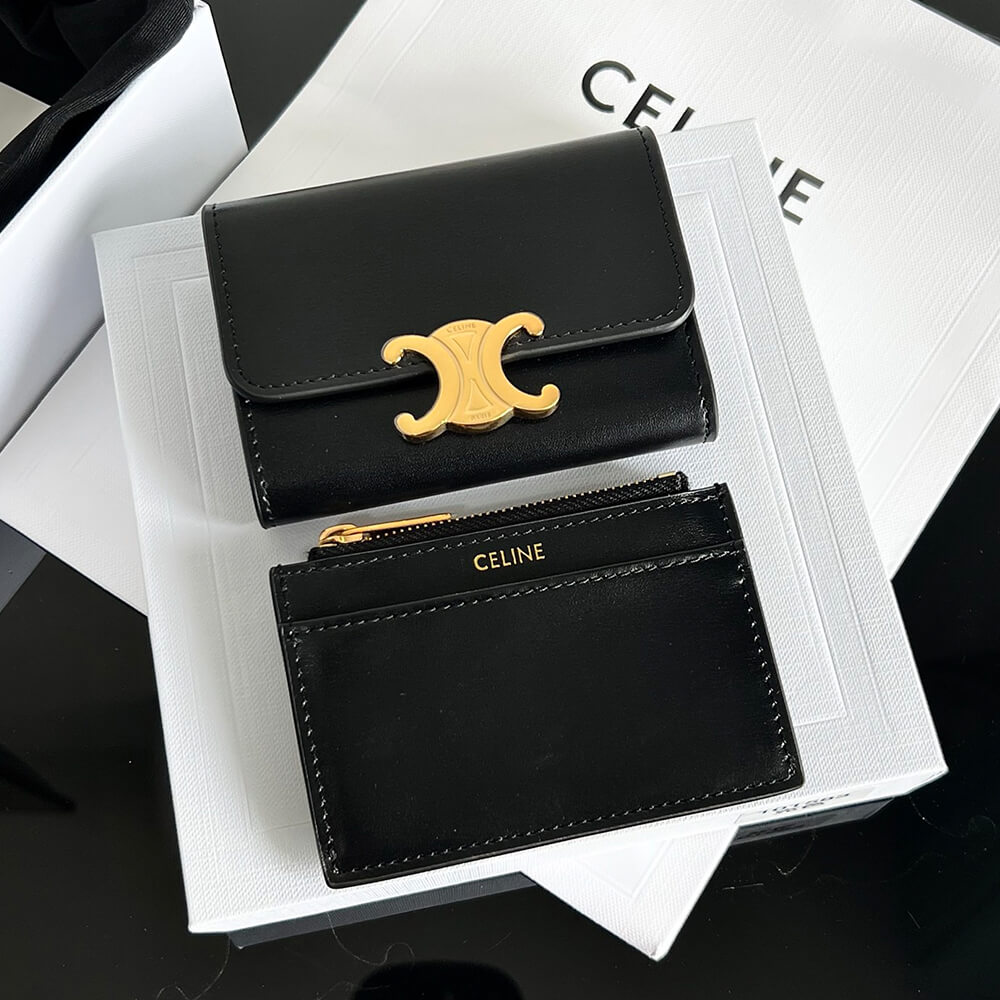 CELINE COMPACT WALLET WITH COIN TRIOMPHE IN SHINY CALFSKIN(HIGH-END GRADE)