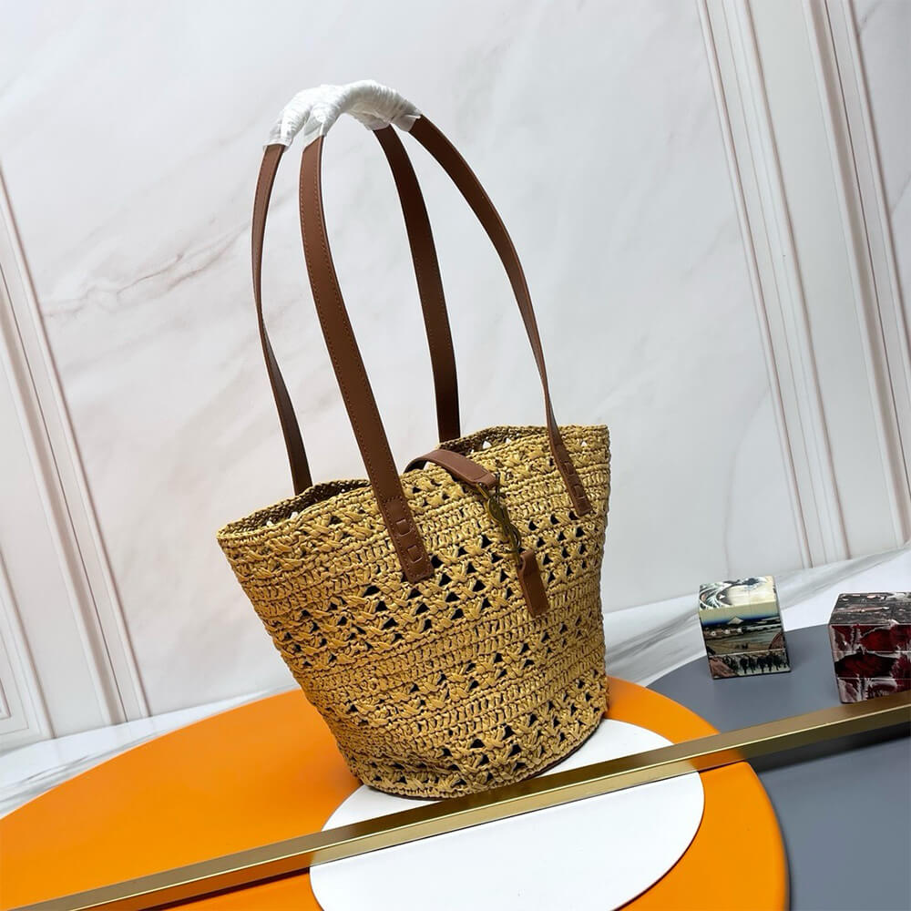 16607-3 YSL Small Panier Raffia Bag In Brown