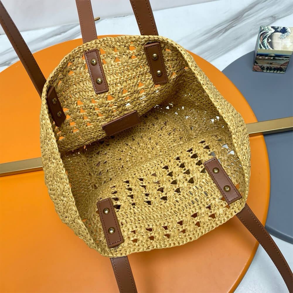 16607-8 YSL Small Panier Raffia Bag In Brown