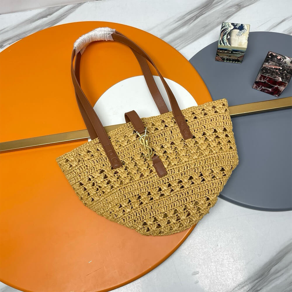 16607-9 YSL Small Panier Raffia Bag In Brown