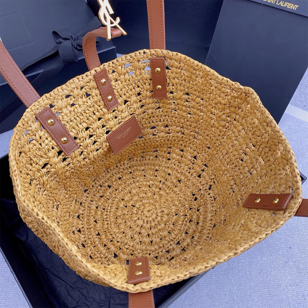 YSL Medium Panier Raffia Bag In Brown