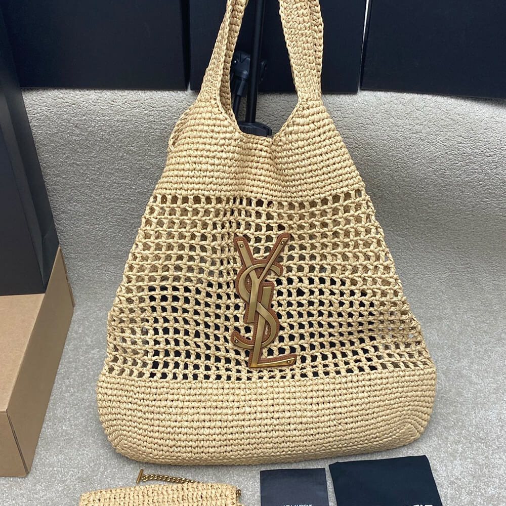 YSL ICARE SHOPPING BAG IN RAFFIA(HIGH-END GRADE)