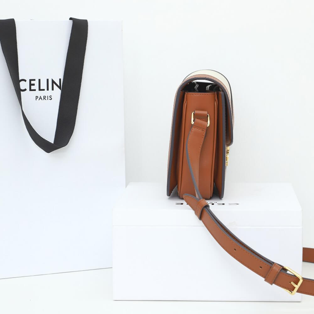 CELINE CLASSIQUE TRIOMPHE BAG IN TRIOMPHE CANVAS AND CALFSKIN(HIGH-END GRADE)