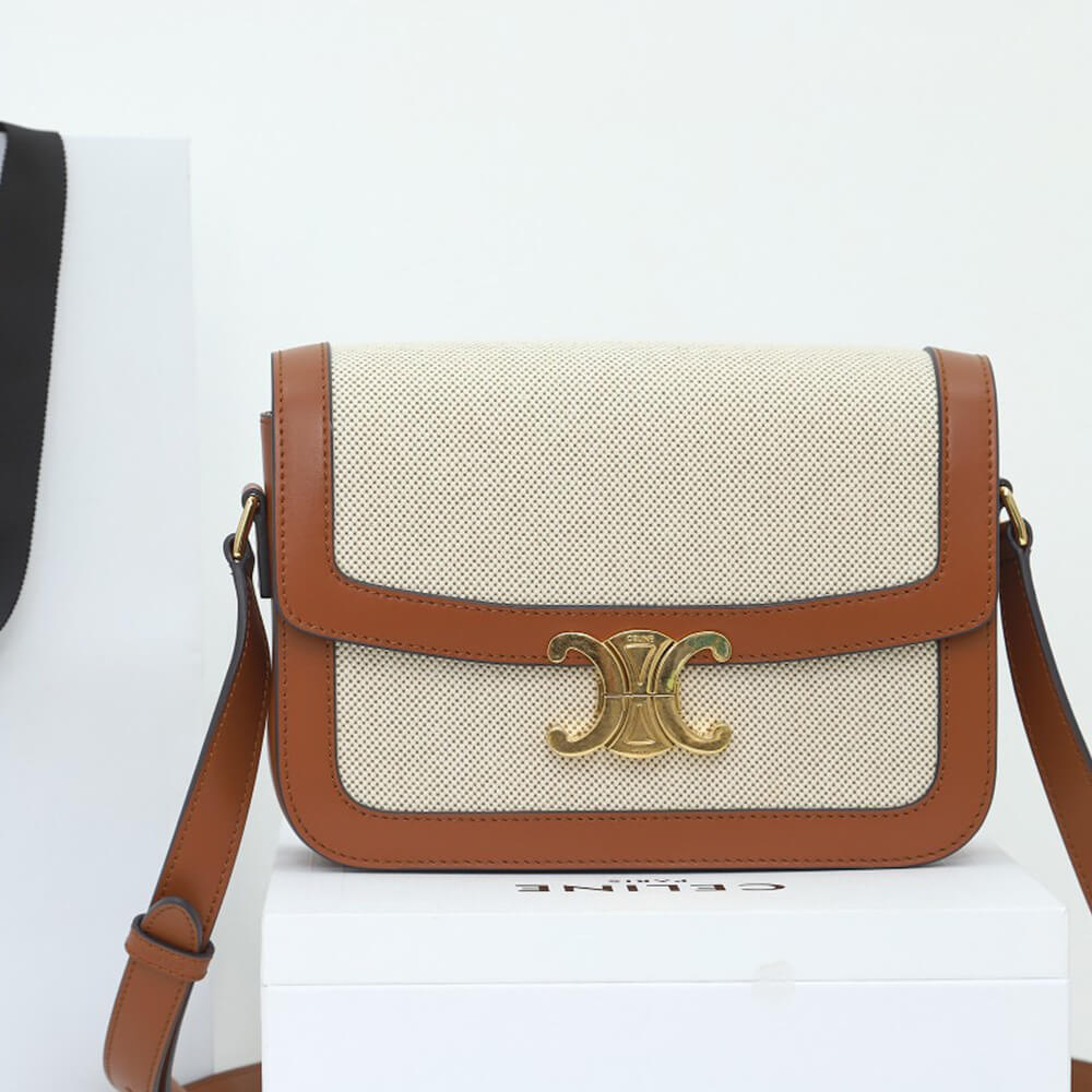 CELINE CLASSIQUE TRIOMPHE BAG IN TRIOMPHE CANVAS AND CALFSKIN(HIGH-END GRADE)