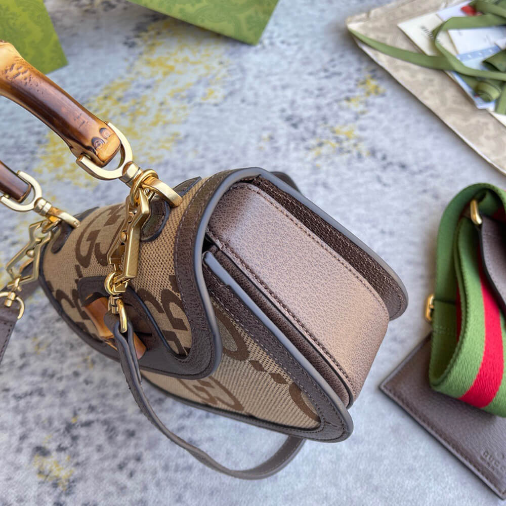 GUCCI BAMBOO 1947 JUMBO GG SMALL TOP HANDLE BAG