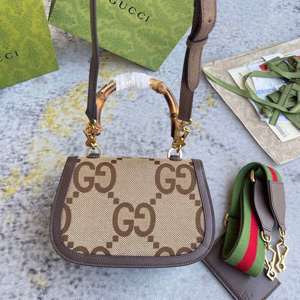 GUCCI BAMBOO 1947 JUMBO GG SMALL TOP HANDLE BAG