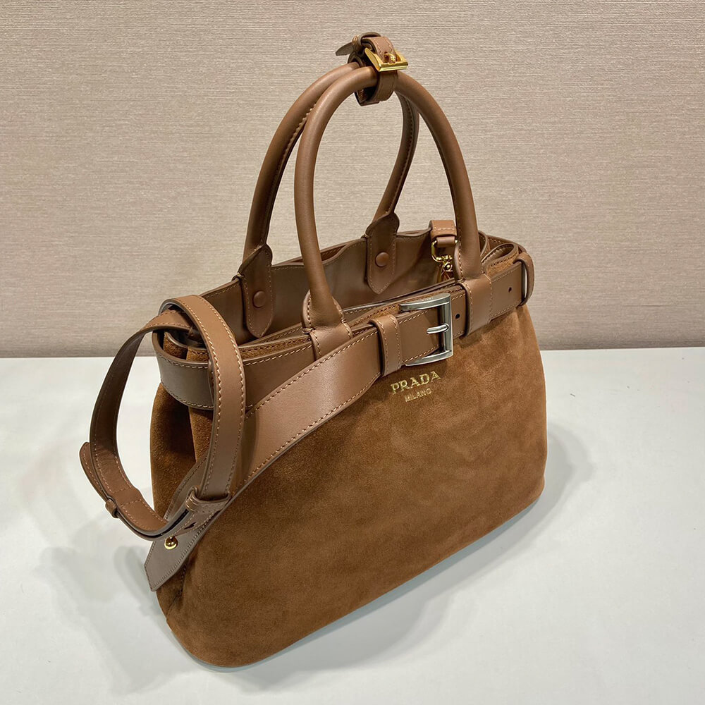 Prada Buckle small suede handbag with belt(high-end grade)