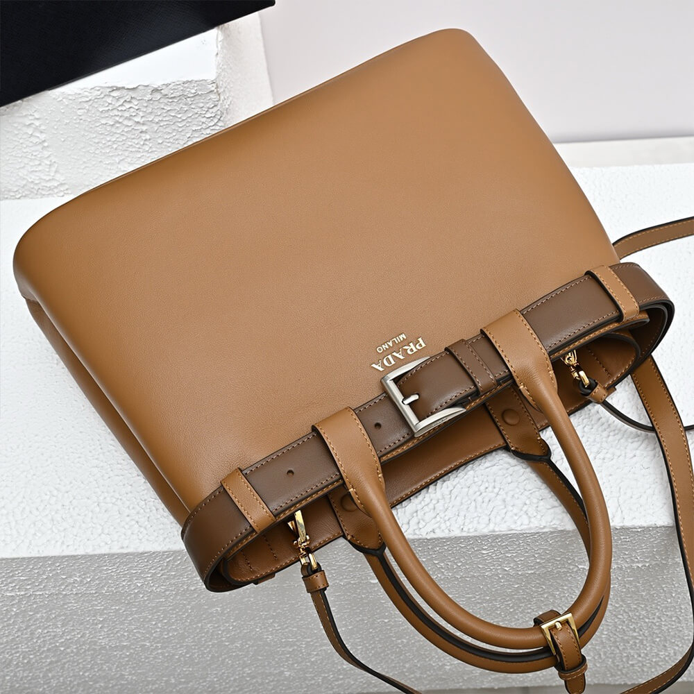 Prada Buckle medium leather handbag with double belt(high-end grade)