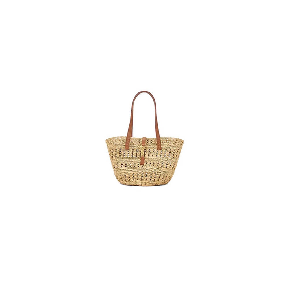 YSL Medium Panier Raffia Bag In Brown