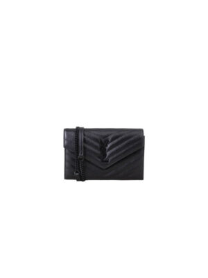 YSL cassandre envelope chain wallet in grain de poudre leather(High-end Grade)