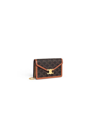 CELINE WALLET ON CHAIN MARGO in TRIOMPHE CANVAS and calfskin(High-end Grade)