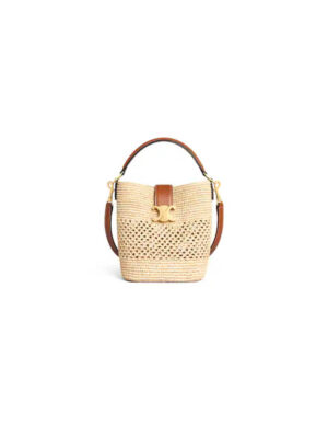 CELINE SMALL LOUISE BUCKET IN RAFFIA AND CALFSKIN(HIGH-END GRADE)