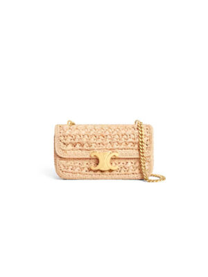 CELINE CHAIN SHOULDER BAG CLAUDE IN RAFFIA EFFECT TEXTILE(HIGH-END GRADE)