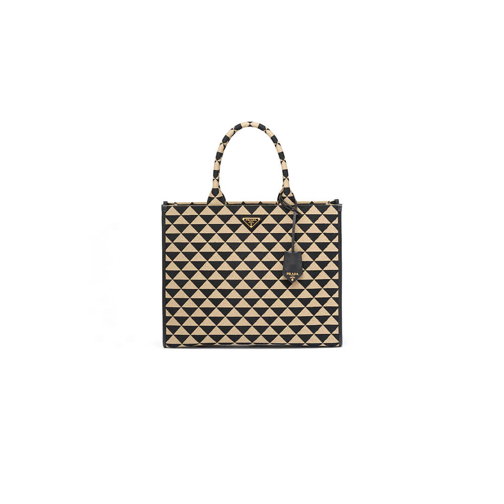 Large Prada Symbole jacquard fabric handbag