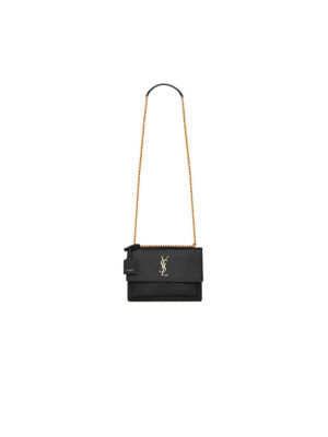 SUNSET MEDIUM CHAIN BAG IN CROCODILE-EMBOSSED SHINY LEATHER