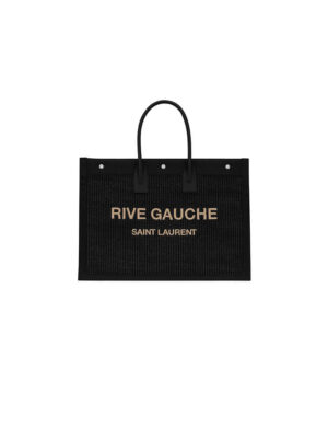 RIVE GAUCHE LARGE TOTE BAG IN EMBROIDERED RAFFIA AND LEATHER