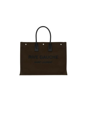 RIVE GAUCHE LARGE TOTE BAG IN PRINTED CANVAS AND LEATHER