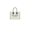 RIVE GAUCHE SMALL TOTE BAG IN LINEN AND LEATHER