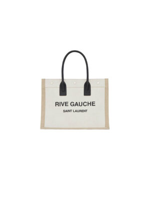 RIVE GAUCHE SMALL TOTE BAG IN LINEN AND LEATHER
