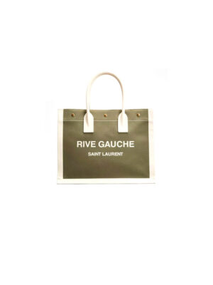 RIVE GAUCHE SMALL TOTE BAG IN LINEN AND LEATHER