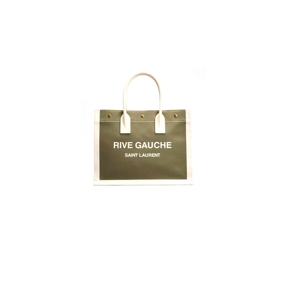 RIVE GAUCHE SMALL TOTE BAG IN LINEN AND LEATHER