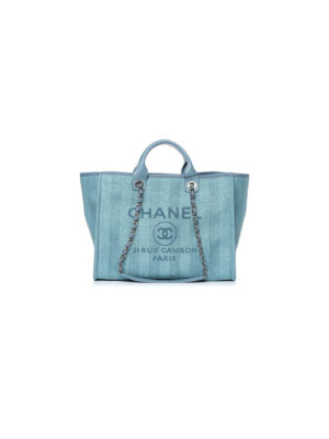 CHANEL Woven Straw Raffia Striped Medium Deauville Tote