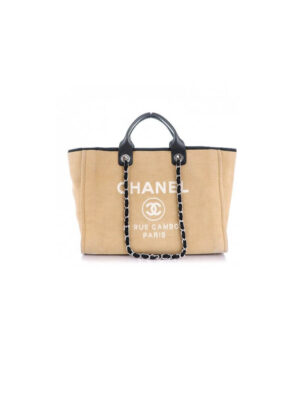 CHANEL Woven Straw Raffia Striped Medium Deauville Tote