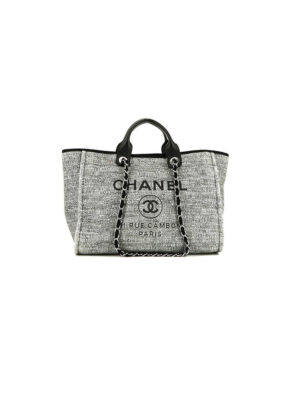 CHANEL Woven Straw Raffia Striped Medium Deauville Tote