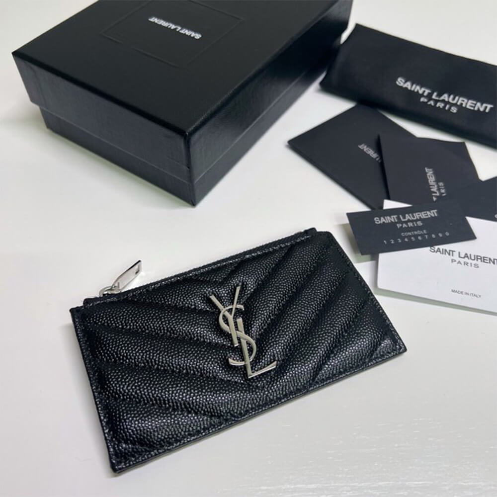 YSL CASSANDRE MATELASSÃ FRAGMENTS ZIPPED CARD CASE(HIGH-END GRADE)